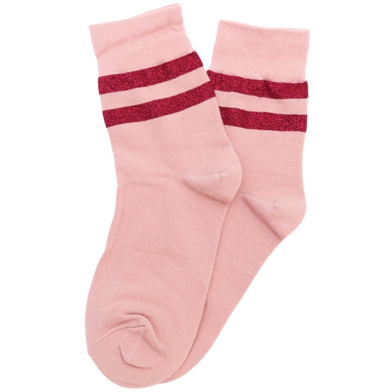 Varsity Glitter Stipe Cotton Socks Pink