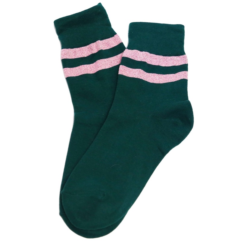 Varsity Glitter Stripe Cotton Socks Green