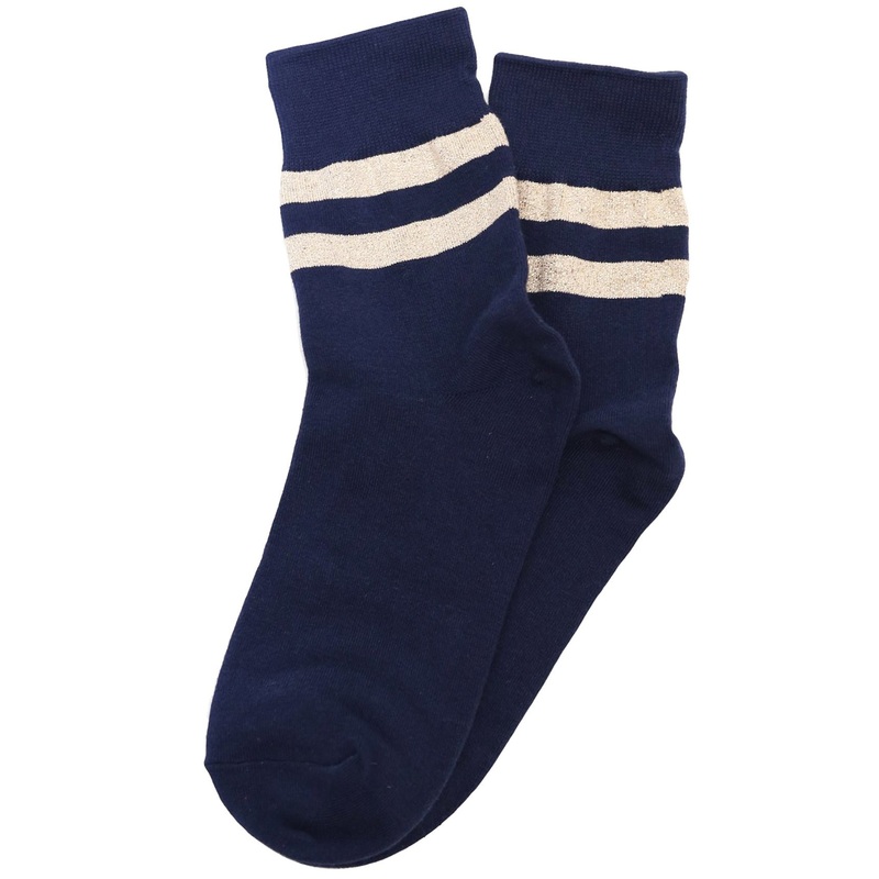 Varsity Glitter Stripe Cotton Socks Navy