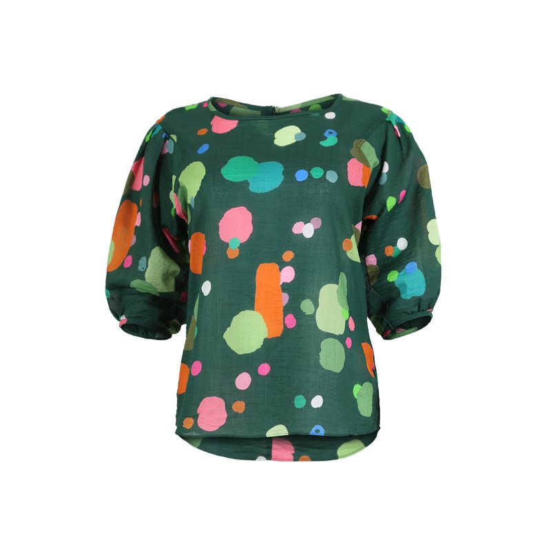 Astra Blouse Green in Seersucker