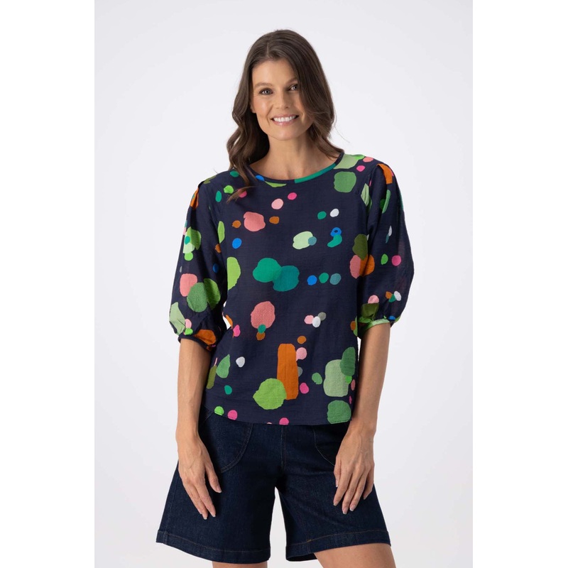 Astra Blouse Navy in Seersucker