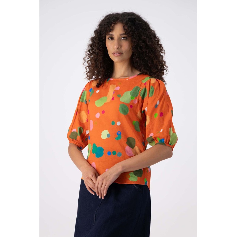Astra Blouse Orange in Seersucker