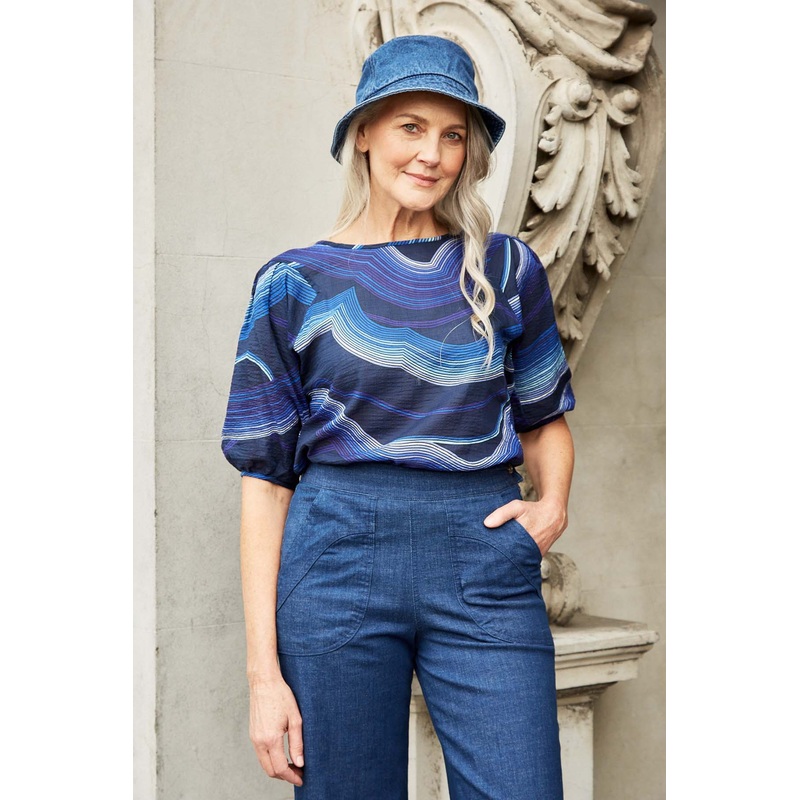 Aurora Blouse Blue in Seersucker