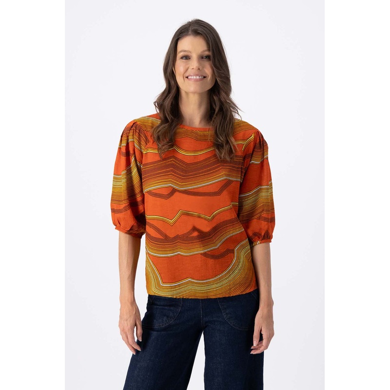 Aurora Blouse Orange in Seersucker