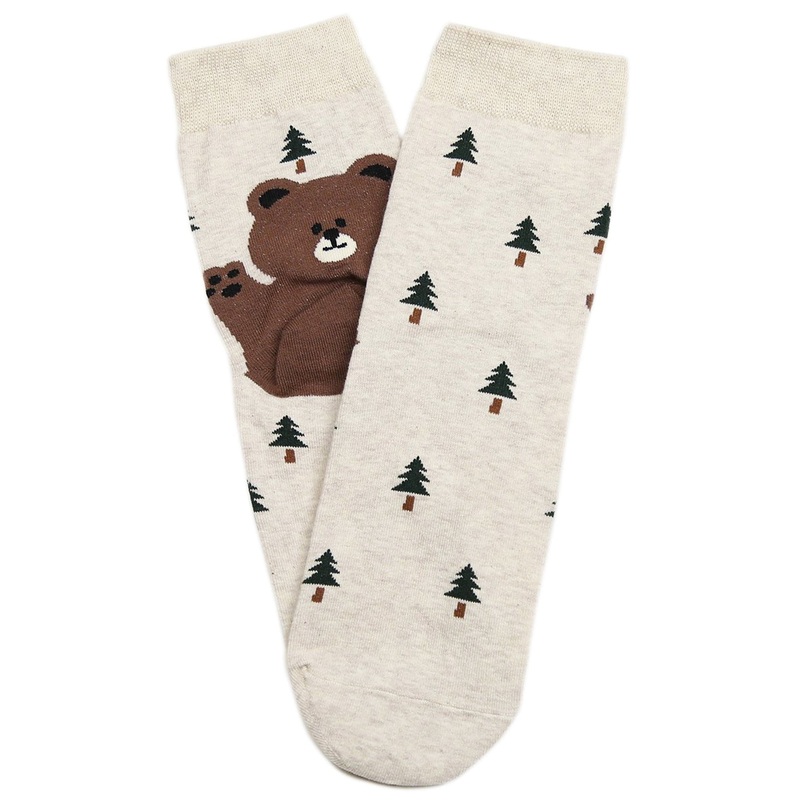 Bear in the Woods Cotton Socks Beige