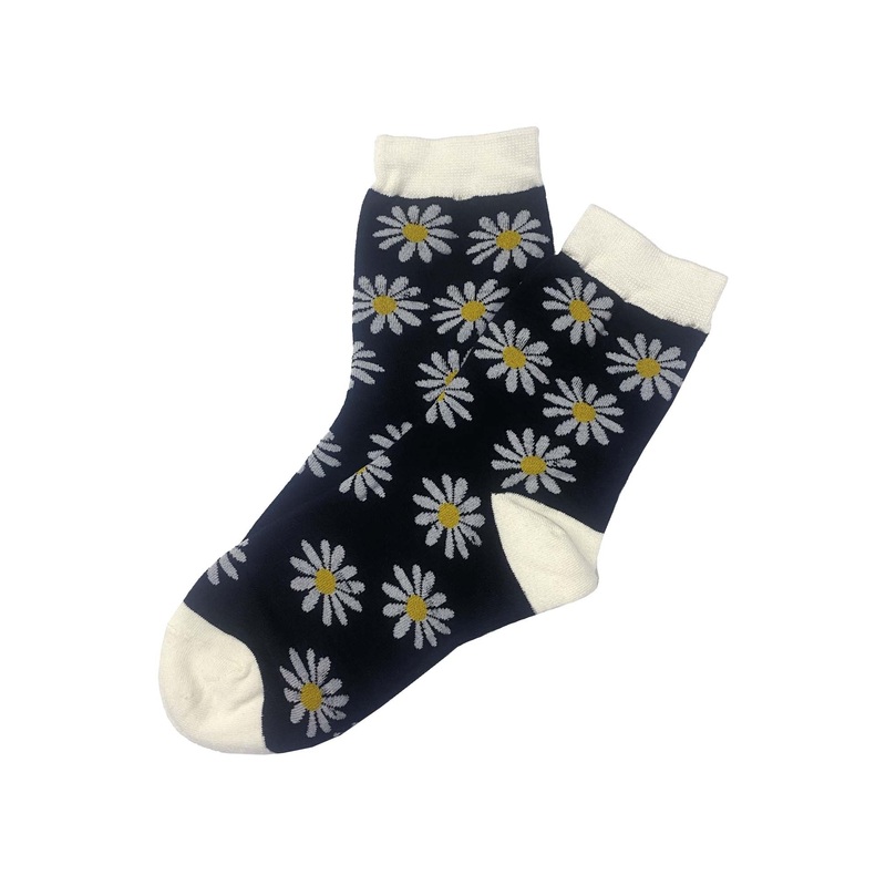 Black Daisy Socks with White Tips
