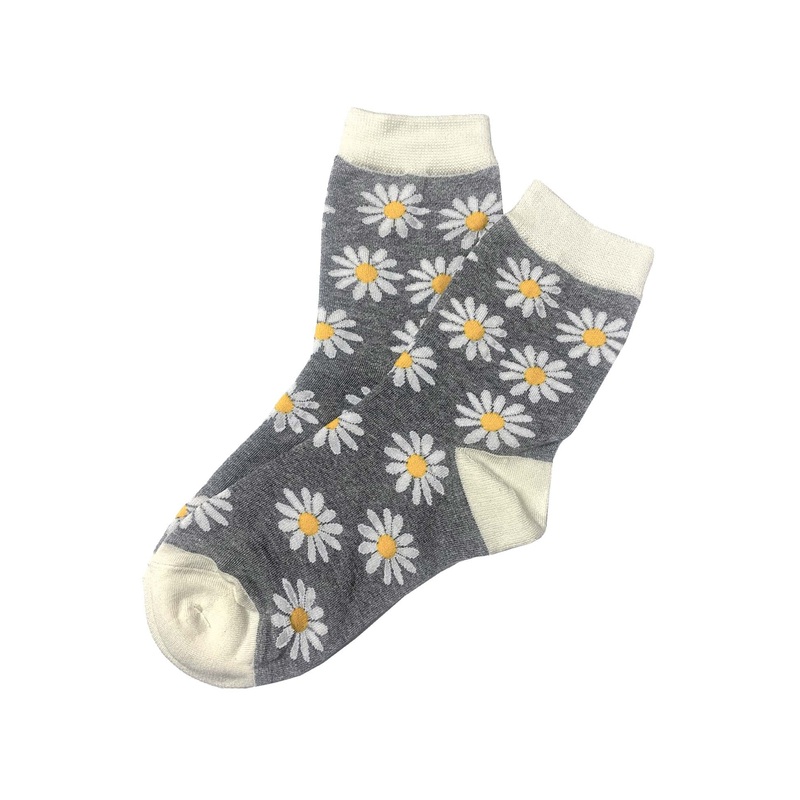 Grey Daisy Socks with White Tips