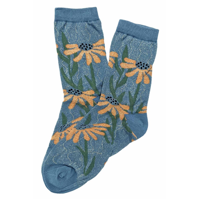 Mustard Flower Glitter Socks Blue