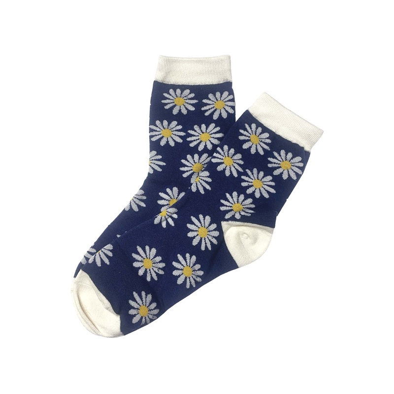 Navy Daisy Socks with White Tips