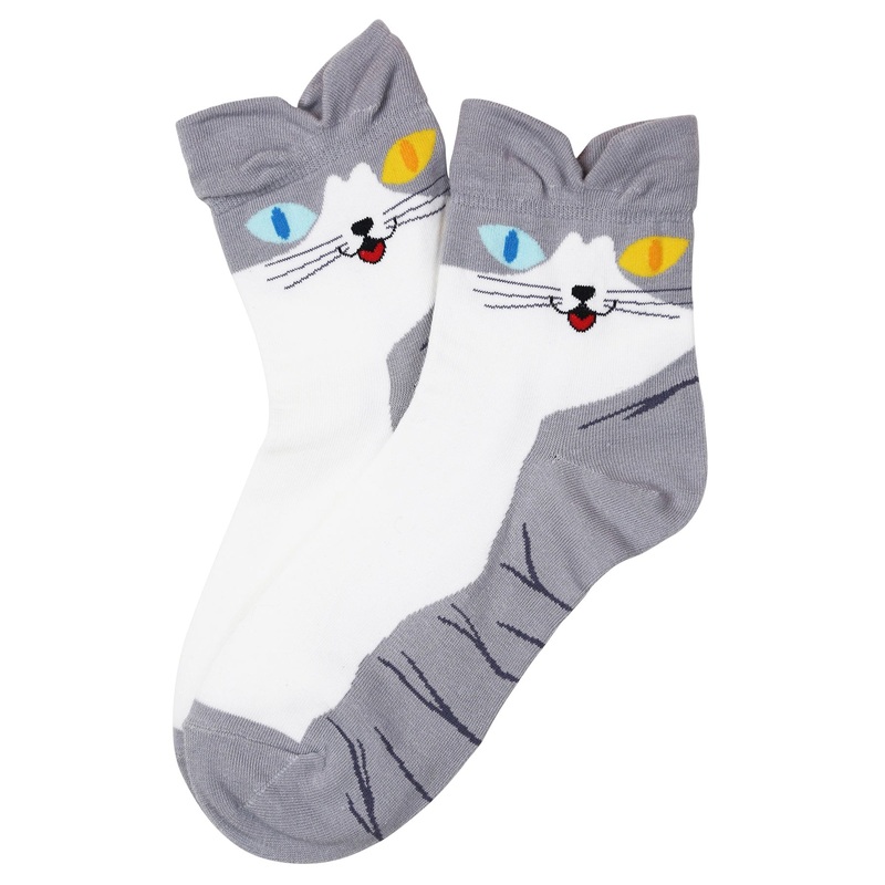 Pointy Eared Alley Cat Cotton Socks Grey