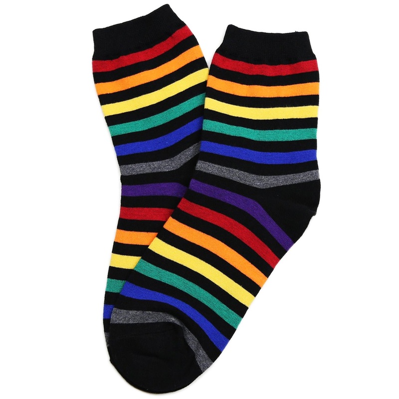 Rainbow Mid Stripe Cotton Socks Black and Grey