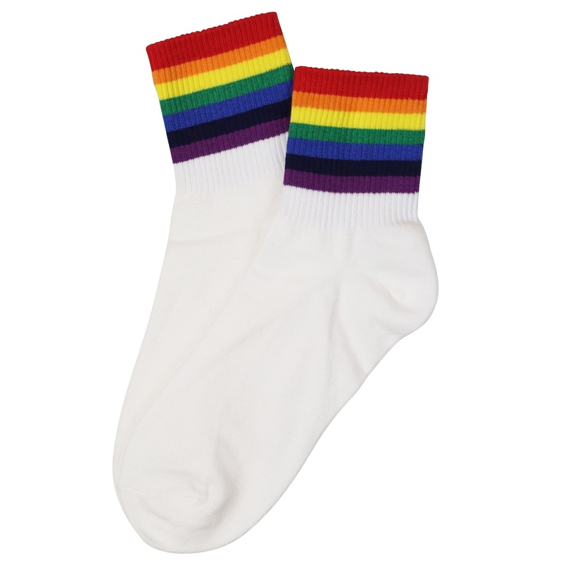 Rainbow Stripe Cotton Socks White