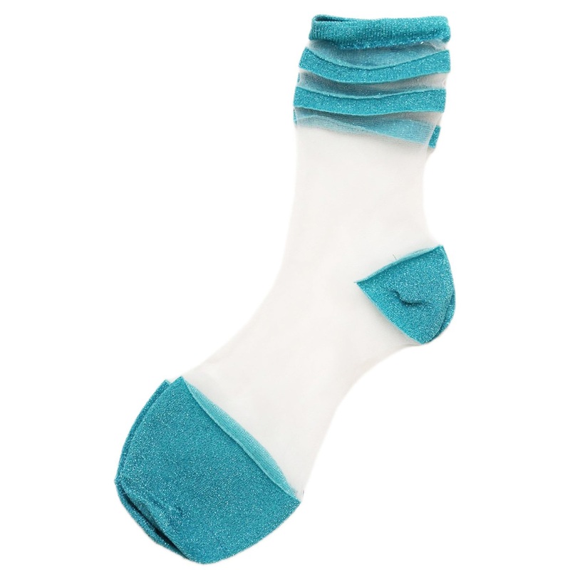 Sheer Glitter Socks Turquoise