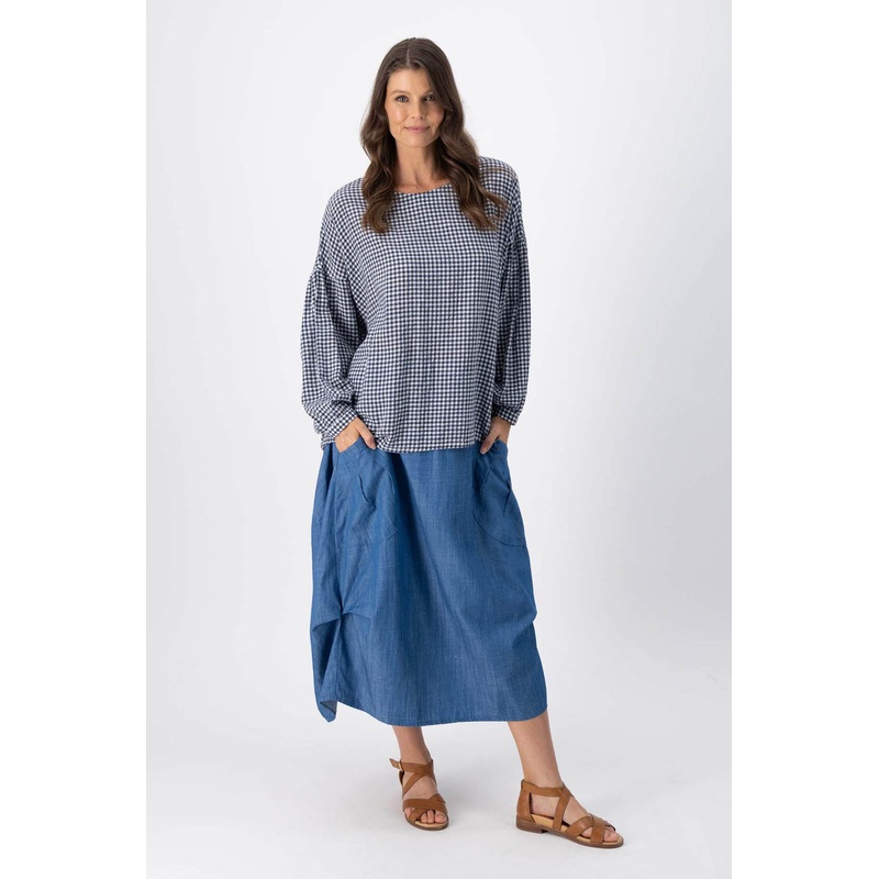 Suzanna Classic Blouse Navy in Seersucker