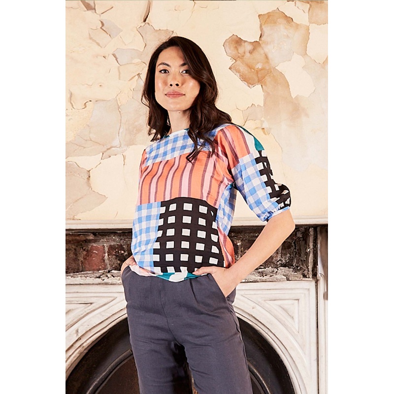Central Park Blouse Blue in Seersucker