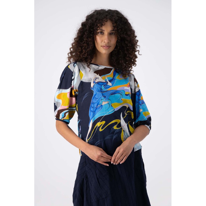 Faith Blouse Navy in Seersucker