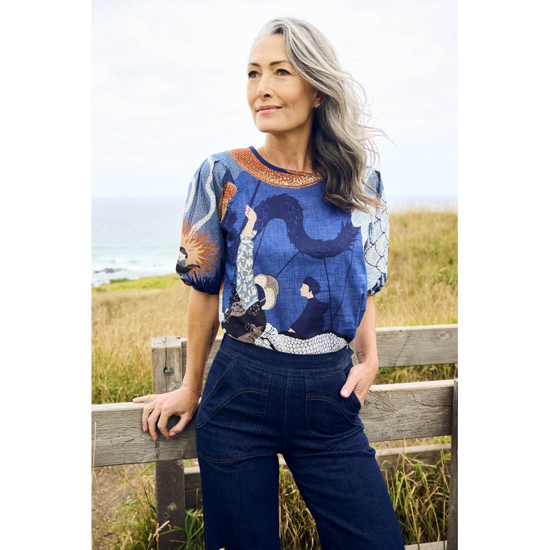 Festival Blouse Blue in Cotton Voile