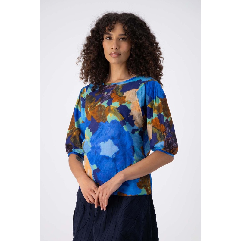 Fiorella Blouse Ocean in Seersucker