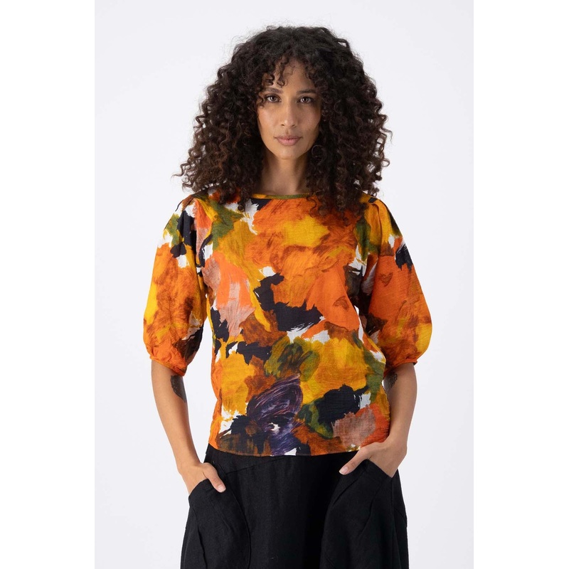 Fiorella Blouse Orange in Seersucker