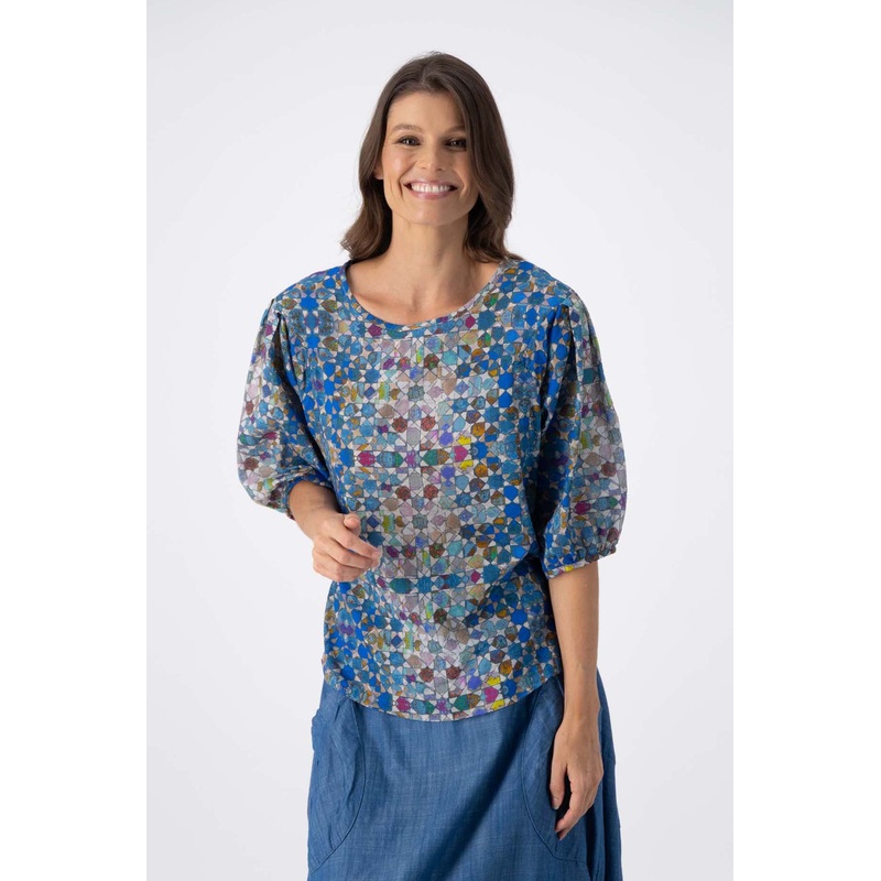 Kaleidoscope Blouse Blue in Seersucker
