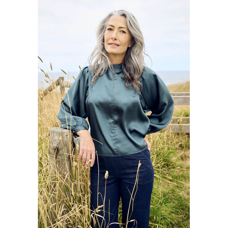 Moonshine Blouse Teal in Satin Viscose