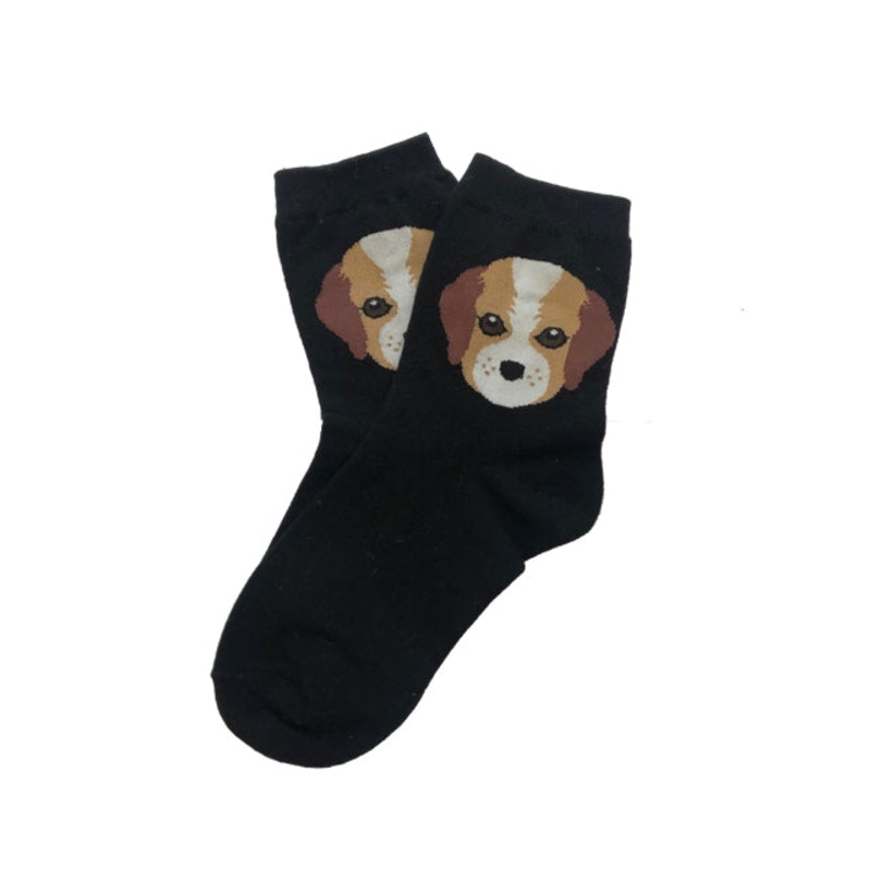 Doggy Face Cotton Socks Black