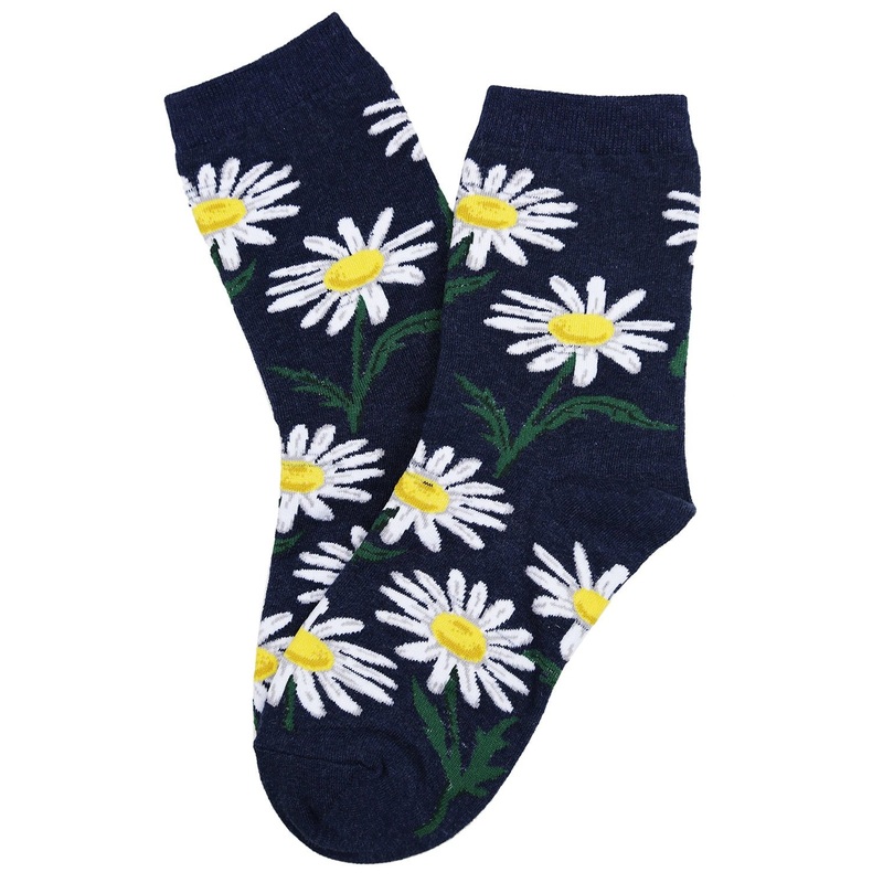Fantastic Garden Flower Cotton Socks Navy