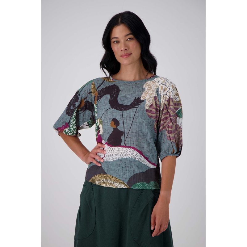Festival Blouse Green in Seersucker