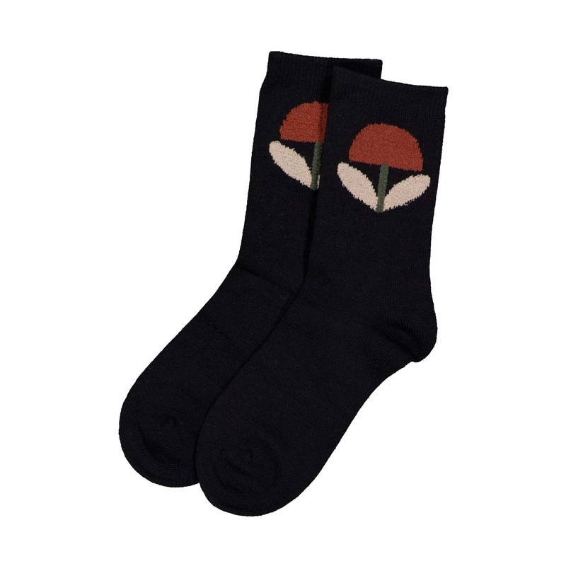 Fuzzy Flower Socks Black