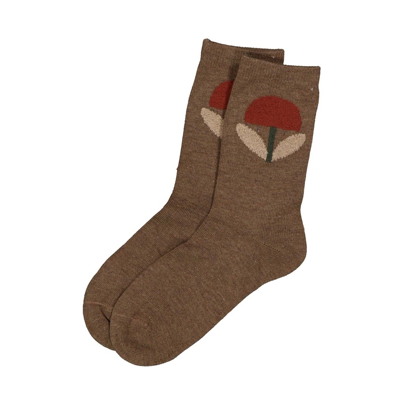 Fuzzy Flower Socks Brown