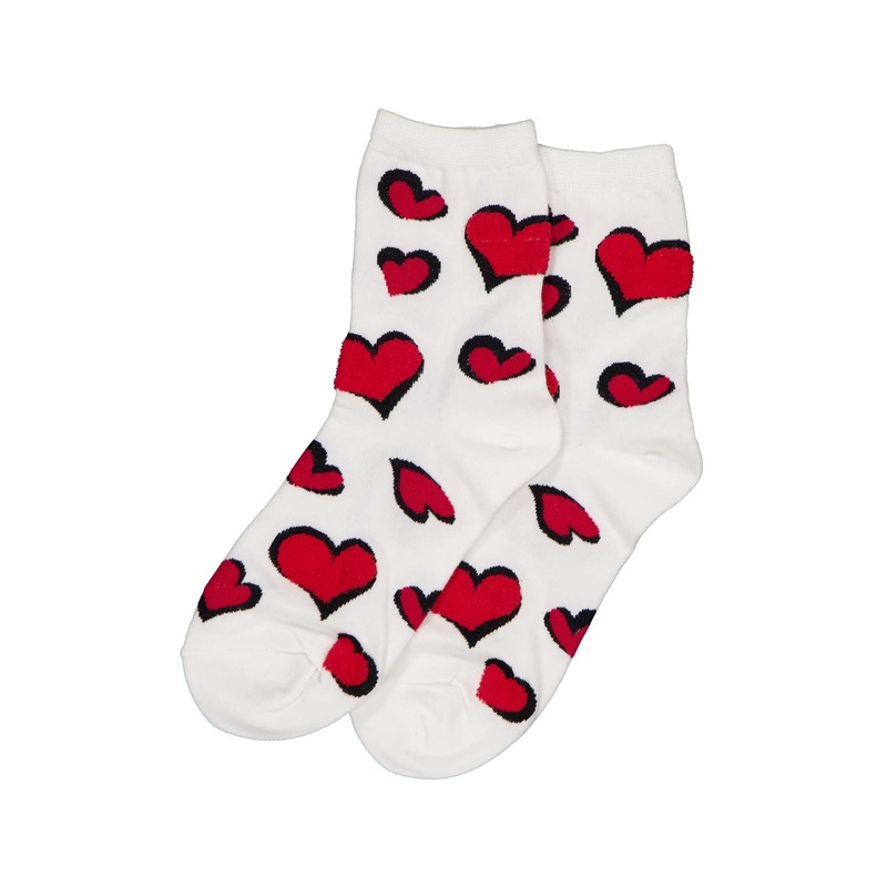 Fuzzy Heart Socks White