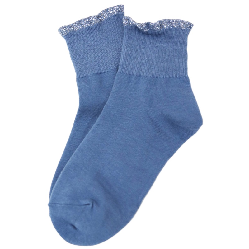 Majestic Metallic Frill Cotton Socks Blue