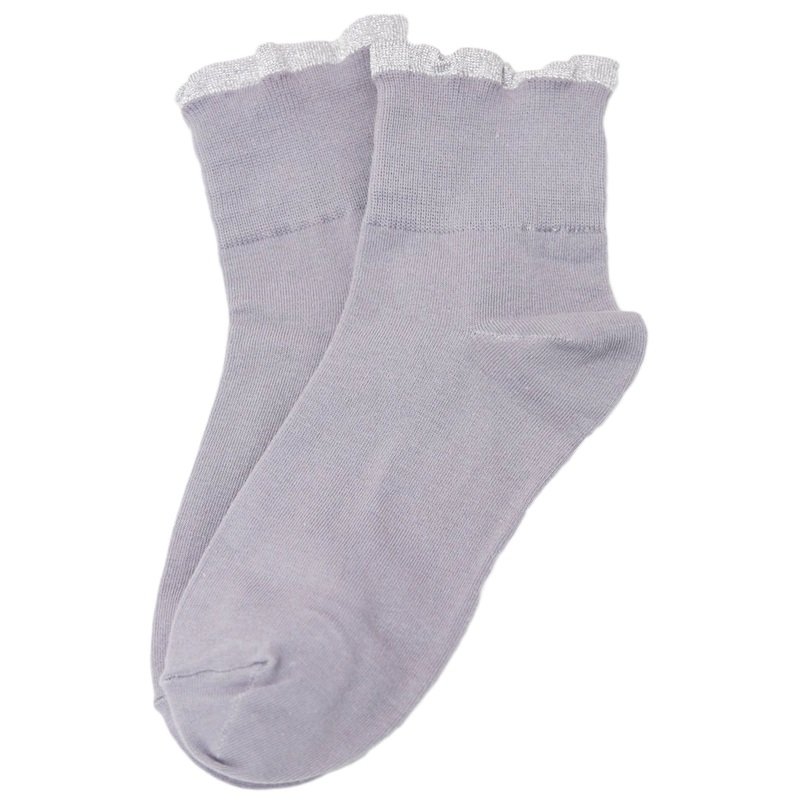 Majestic Metallic Frill Cotton Socks Grey
