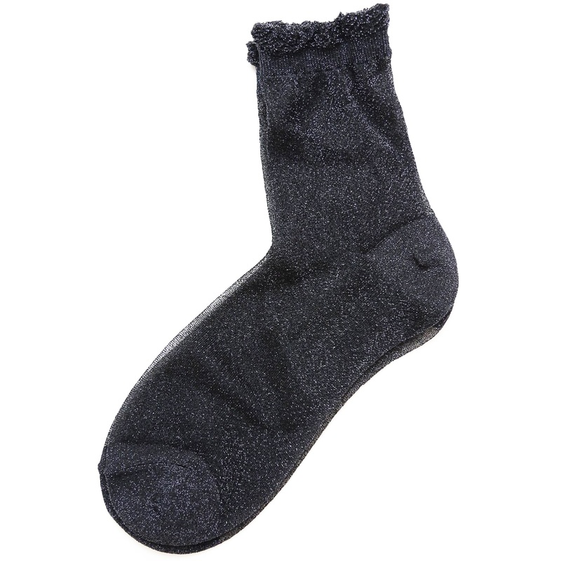 Semi-Sheer Glitter Socks Black