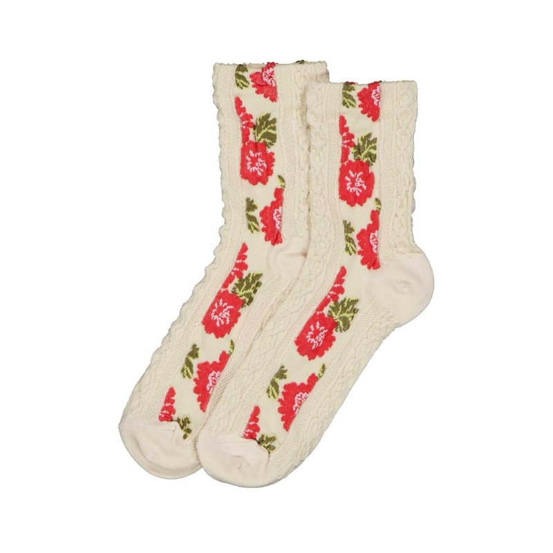 Textured Flower Socks Cream