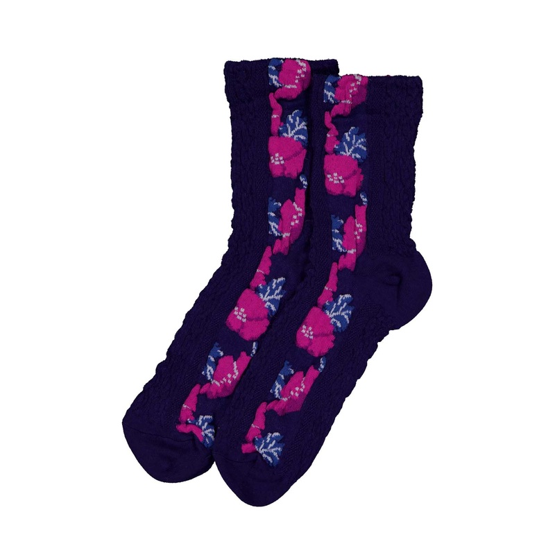 Textured Flower Socks Navy