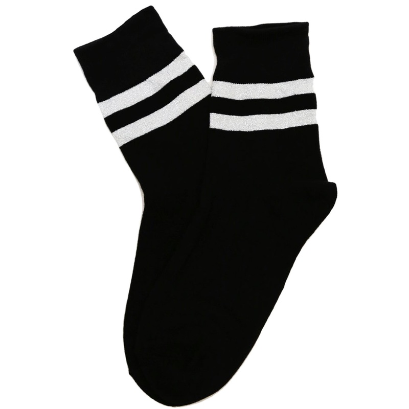 Varsity Glitter Stripe Cotton Socks Black