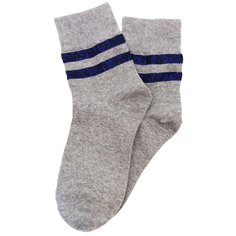 Varsity Glitter Stripe Cotton Socks Grey