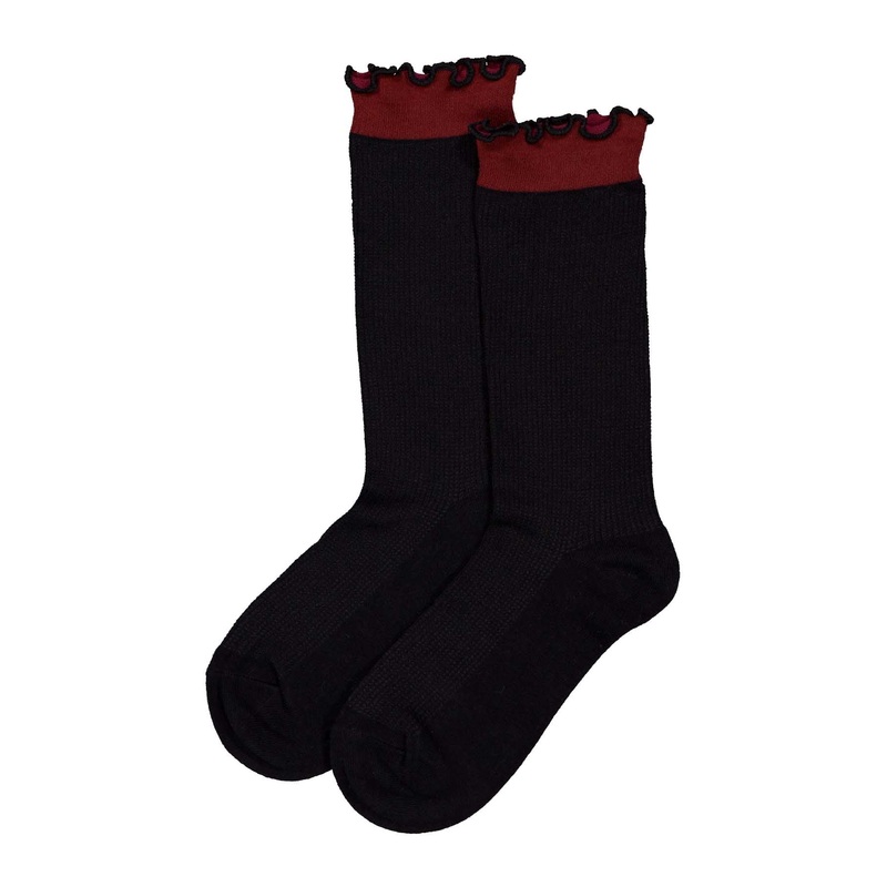 Waffle Frill Socks Black