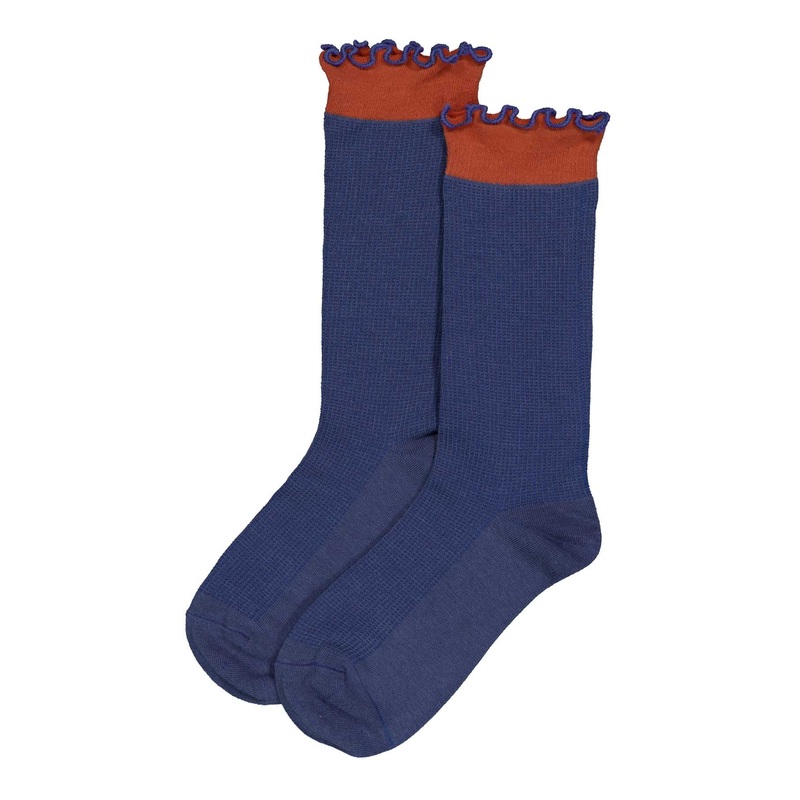 Waffle Frill Socks Blue