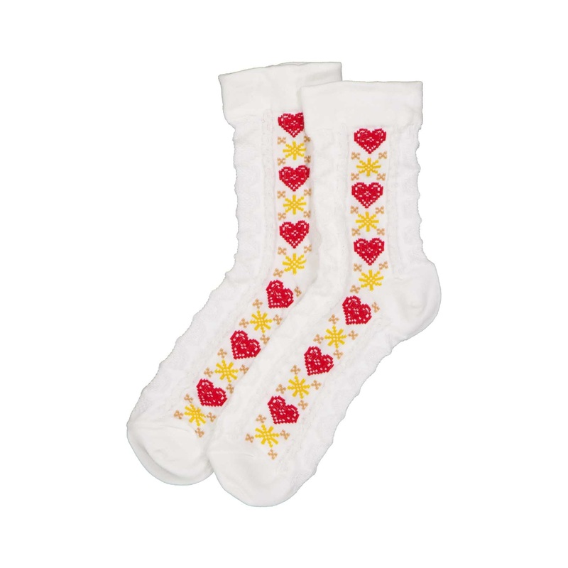 Winter Heart Socks White