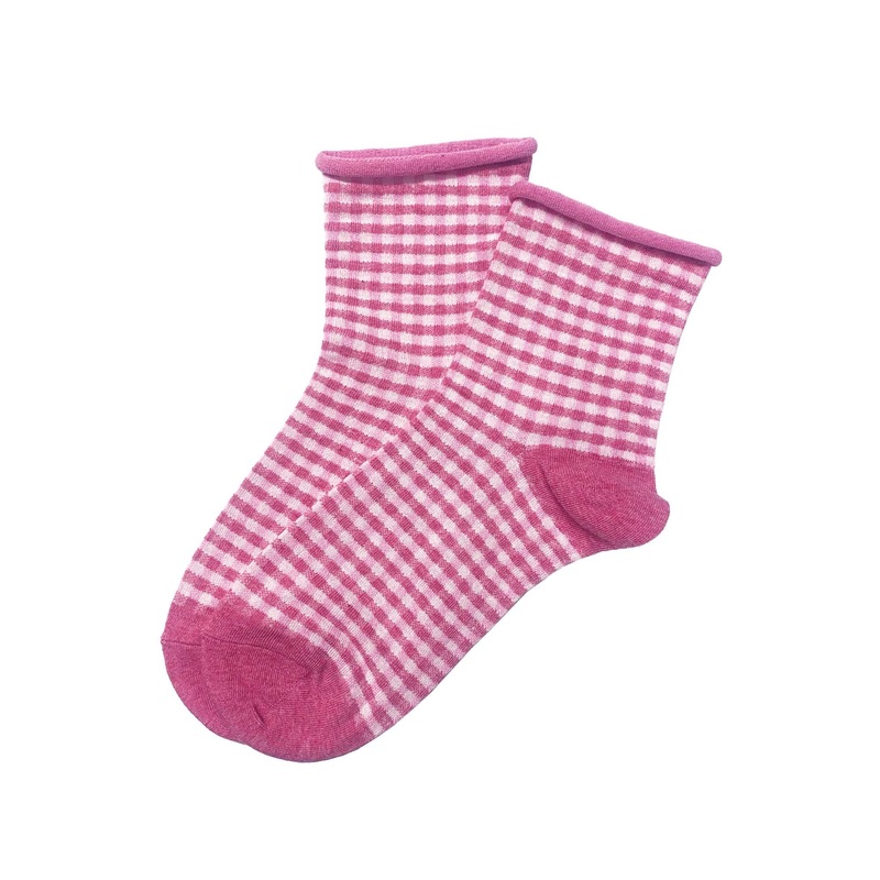Gilda Gingham Cotton Socks Bubblegum Pink