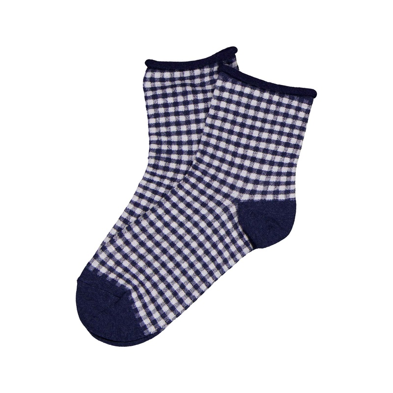 Gilda Gingham Cotton Socks Navy