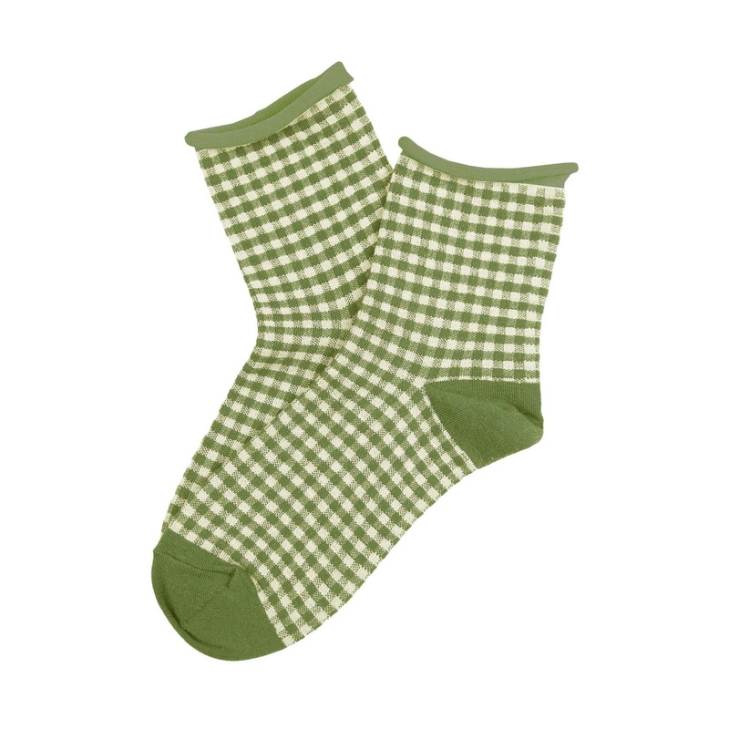 Gilda Gingham Cotton Socks Sage Green