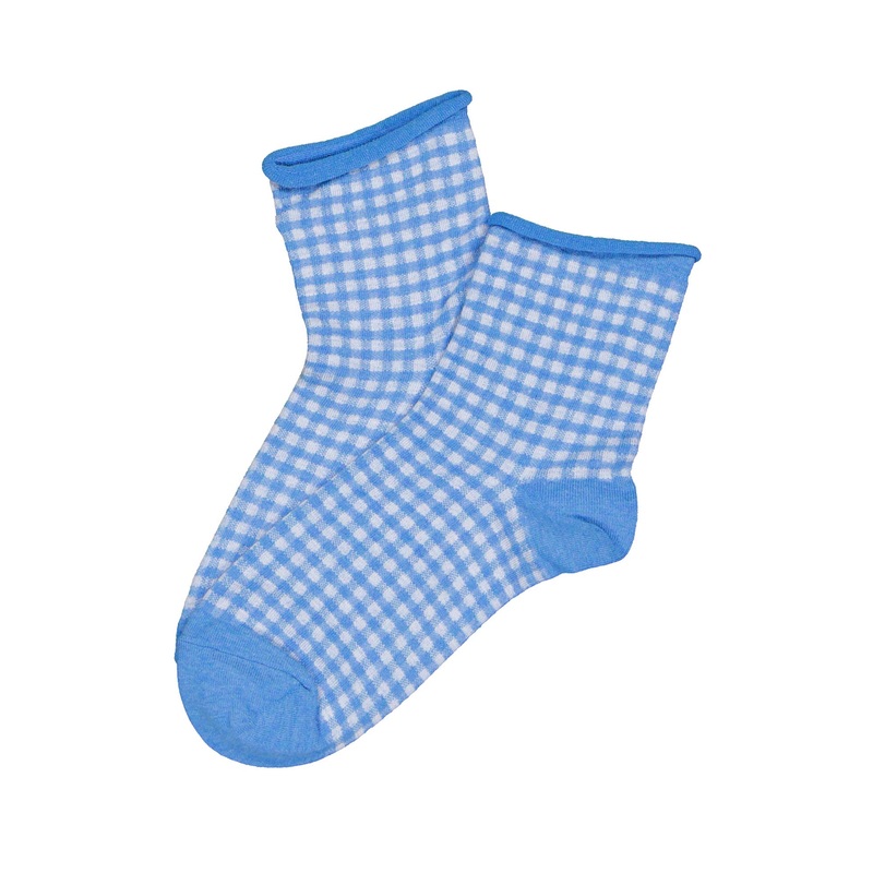 Gilda Gingham Cotton Socks Sky Blue
