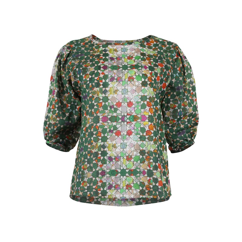 Kaleidoscope Blouse Green in Seersucker