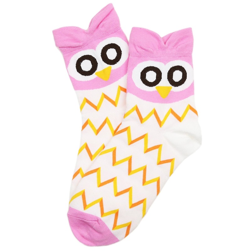 Pointy Eared Owl Cotton Socks Pink