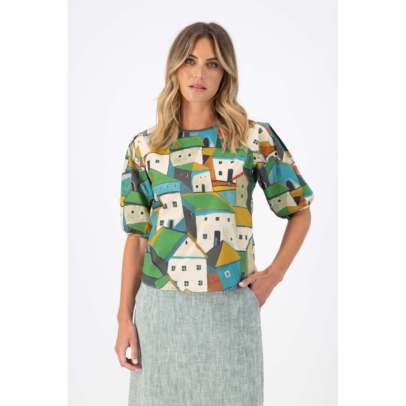 Pueblito Blouse Green in Cotton