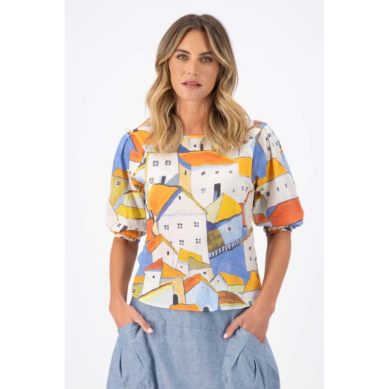 Pueblito Blouse Orange in Seersucker