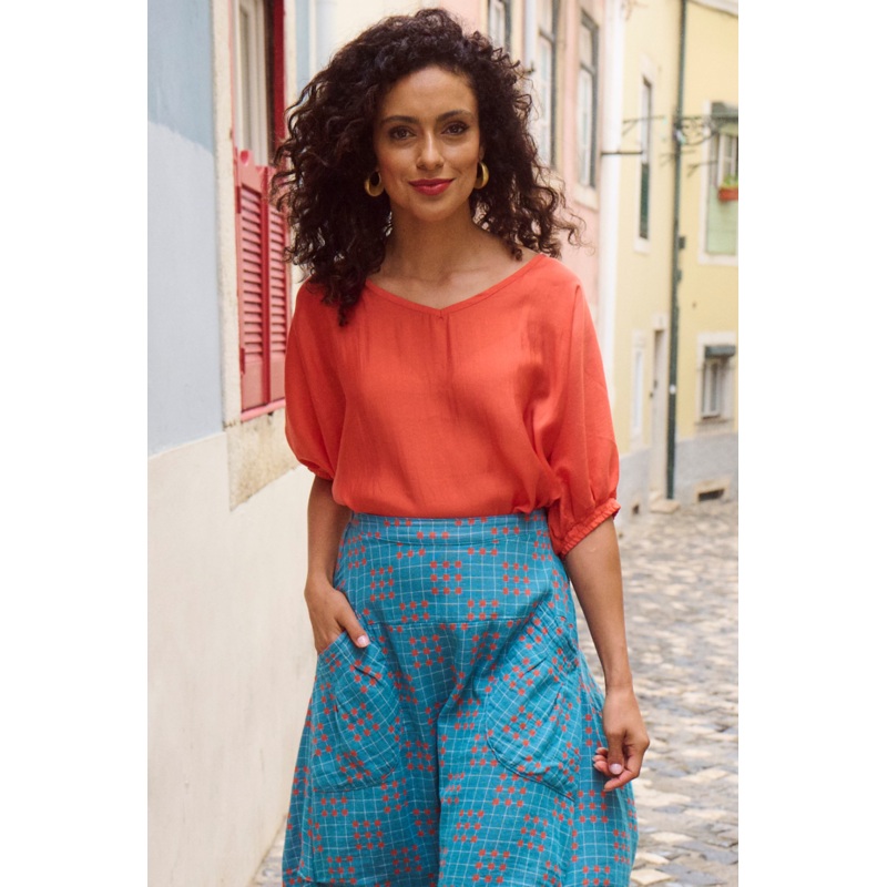 Skyscraper Camisa Orange in Fine Tencel